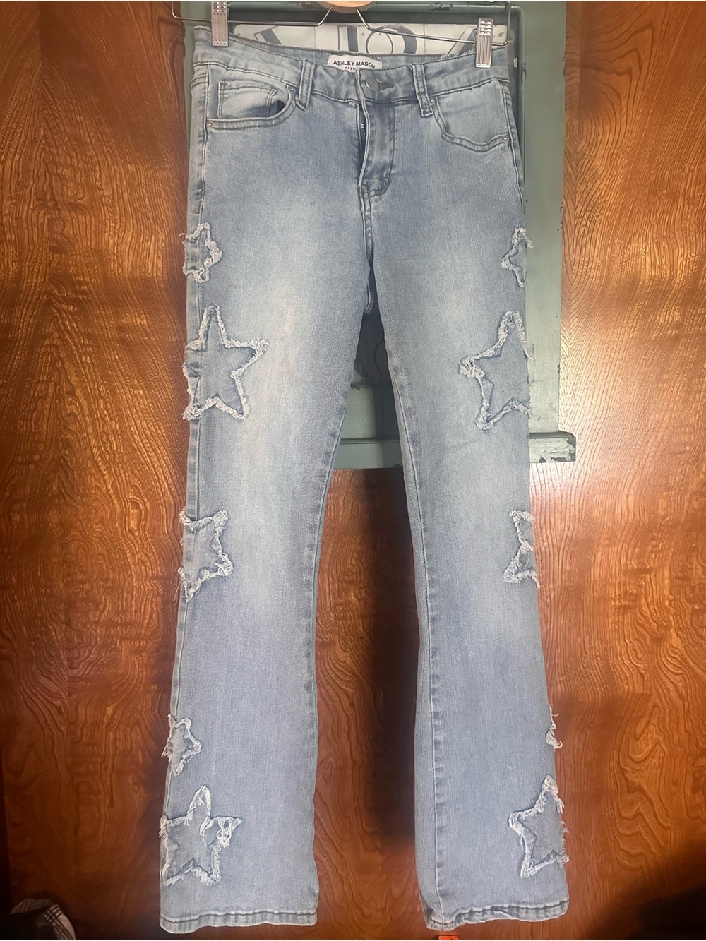 Ashley Mason Light Wash Star Appliqué Flare Jeans
